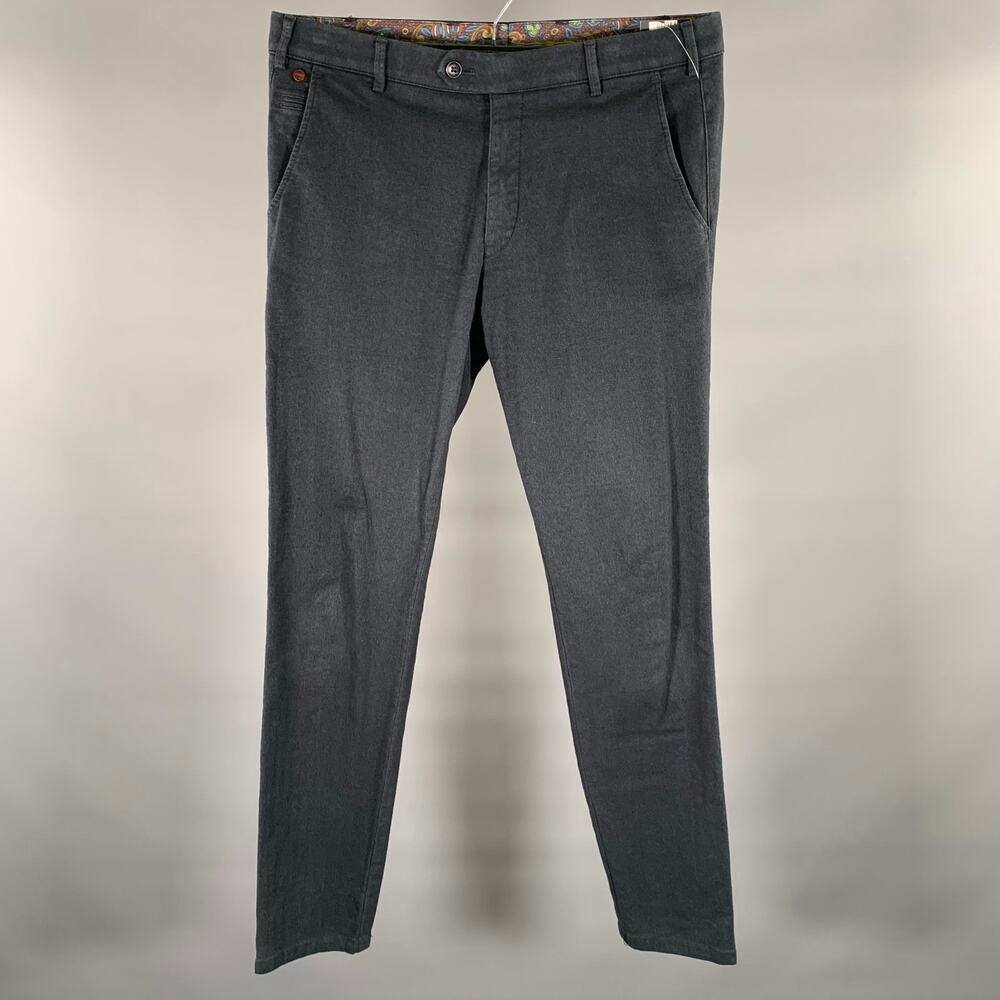 MEYER Size 34 Navy Herringbone Cotton Blend Casual Pants